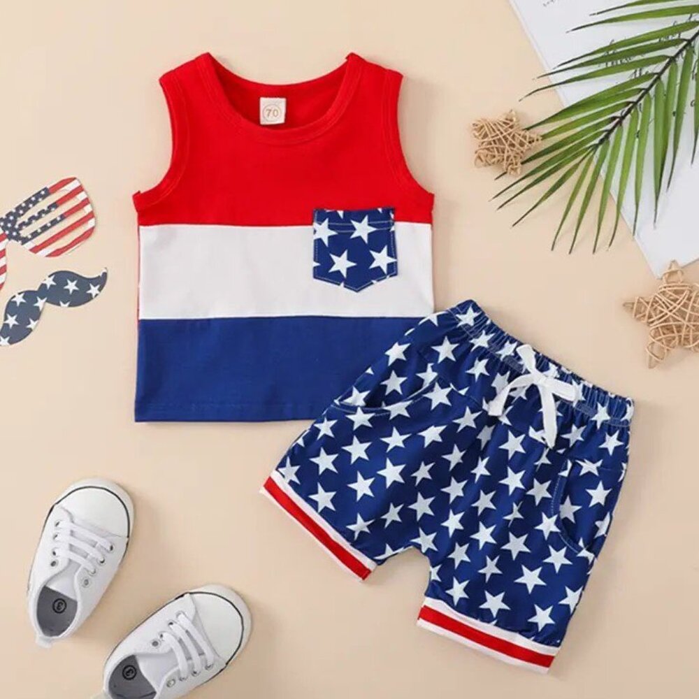 Boy's Patriotic Color Block Outfit